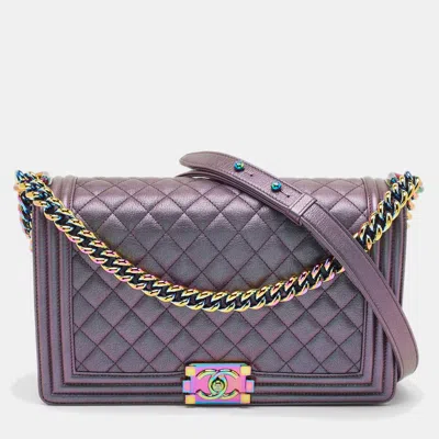 Pre-owned Chanel Purple Iridescent Quilted Leather New Medium Boy Flap Bag