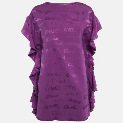 Pre-owned Chanel Purple Jacquard Silk Ruffled Mini Dress M