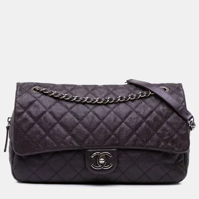 Pre-owned Chanel Purple Jumbo Quilted Caviar Easy Flap