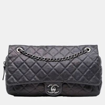 Pre-owned Chanel Purple Jumbo Quilted Caviar Easy Flap Bag