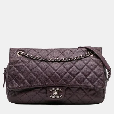 Pre-owned Chanel Purple Jumbo Quilted Iridescent Caviar Easy Flap
