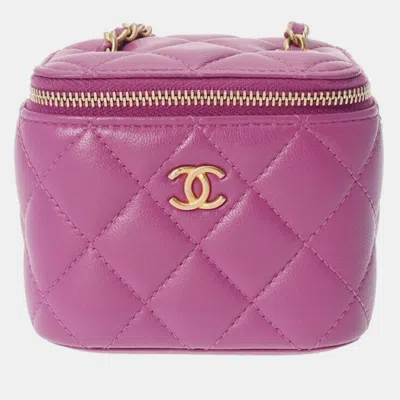 Pre-owned Chanel Purple Lambskin Leather Small Vanity Shoulder Bag