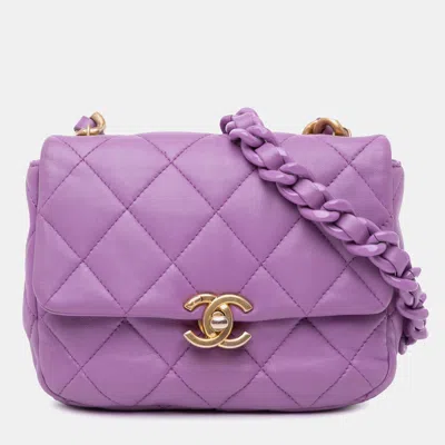 Pre-owned Chanel Purple Mini Quilted Lambskin Candy Chain Flap