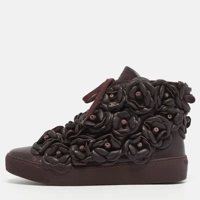 Pre-owned Chanel Purple Leather Cc Camellia High Top Trainers Size 37.5