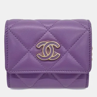 Pre-owned Chanel Purple Leather Chain Card Holder Ap2638