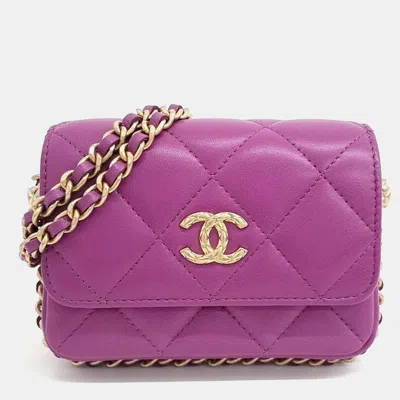 Pre-owned Chanel Purple Leather Chain Mini Crossbody Bag
