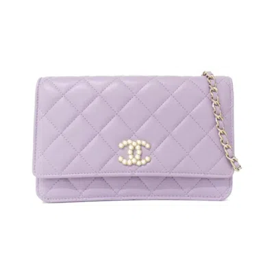 Pre-owned Chanel Purple Leather Chain/shoulder Wallet ()