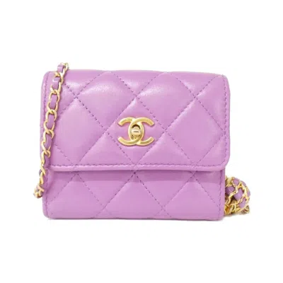 Pre-owned Chanel Purple Leather Chain/shoulder Wallet ()