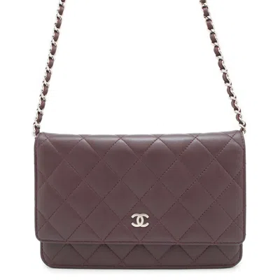 Pre-owned Chanel Purple Leather Chain/shoulder Wallet ()
