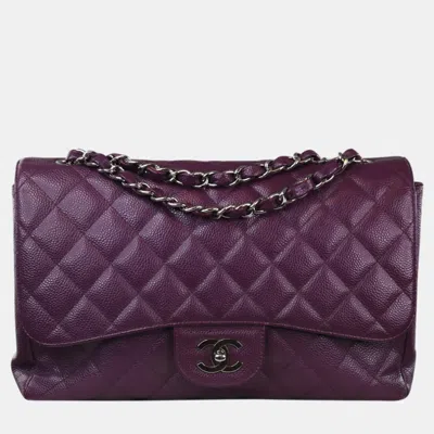 Pre-owned Chanel Purple Leather Classic Double Flap Jumbo Bag