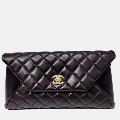 Pre-owned Chanel Purple Leather Flap Clutch