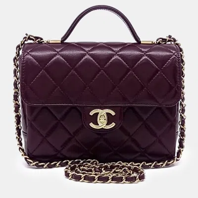 Pre-owned Chanel Purple Leather Top Handle Small Flap Bag As5112