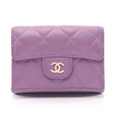 Pre-owned Chanel Purple Leather Wallet (tri-fold) ()