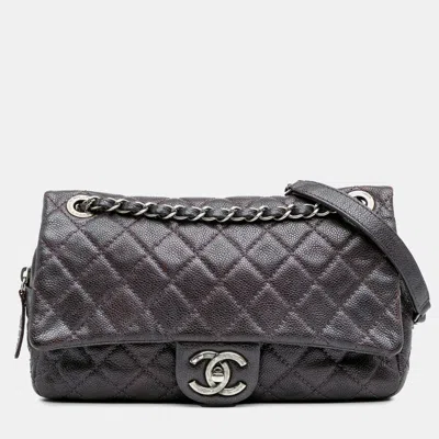 Pre-owned Chanel Purple Medium Quilted Caviar Easy Flap