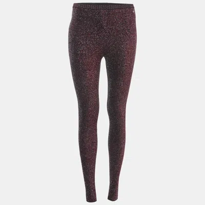 Pre-owned Chanel Purple Metallic Lurex Knit High Waisted Leggings S