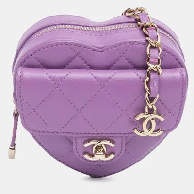 Pre-owned Chanel Purple Mini Lambskin Cc In Love Heart Belt Bag