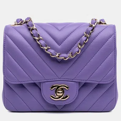 Pre-owned Chanel Purple Mini Square Classic Chevron Lambskin Single Flap