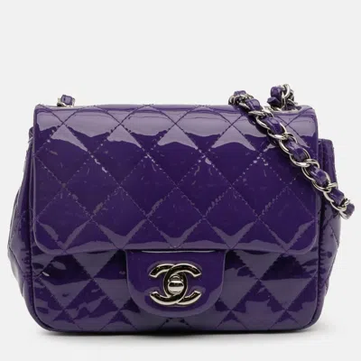 Pre-owned Chanel Purple Mini Square Classic Patent Single Flap Bag