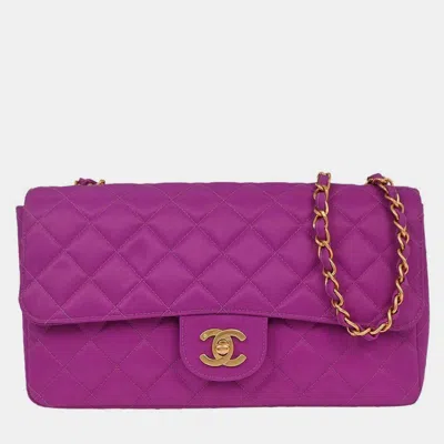 Pre-owned Chanel Purple Nylon Medium Single Flap Shoulder Bag