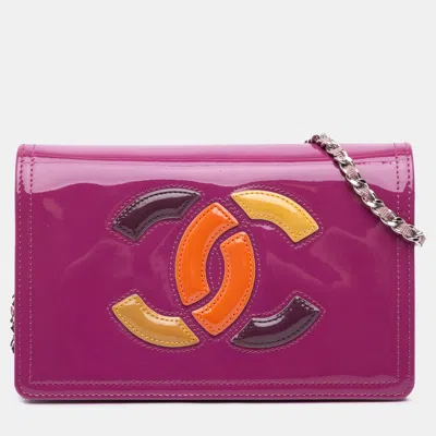 Pre-owned Chanel Purple Patent Cc Lipstick Wallet On Chain