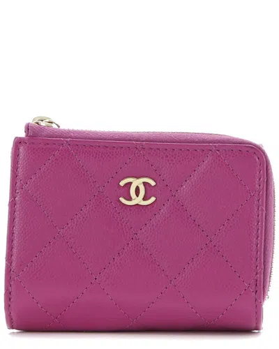 Pre-owned Chanel Purple Quilted Caviar Leather Cc Zip Trifold Wallet Compact (authentic  Pre-loved)