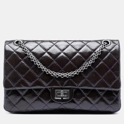 Pre-owned Chanel Purple Quilted Crinkled Patent Reissue 2.55 Double Flap 226