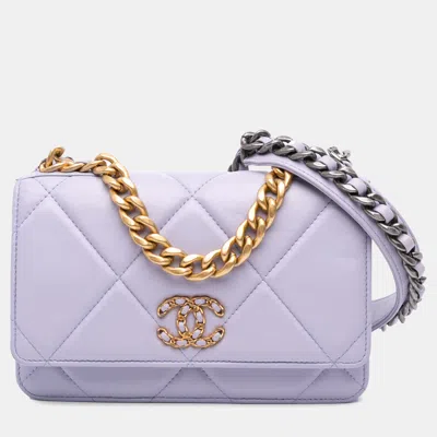 Pre-owned Chanel Purple Quilted Lambskin 19 Wallet On Chain