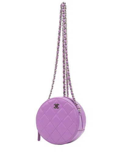 Pre-owned Chanel Purple Quilted Lambskin Round Chain Clutch (authentic Pre-loved)
