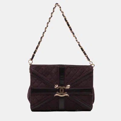 Pre-owned Chanel Purple Quilted Suede Union Jack Clutch With Chain