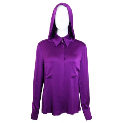 Pre-owned Chanel Purple Silk Shirt With Attachable Hoodie