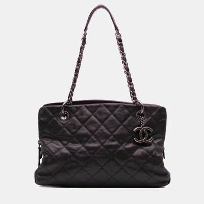 Pre-owned Chanel Purple Small Quilted Iridescent Caviar Chic Shopping Tote