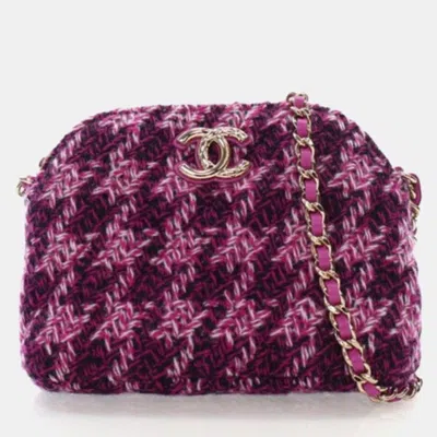 Pre-owned Chanel Purple Tweed Houndstooth Clutch On Chain