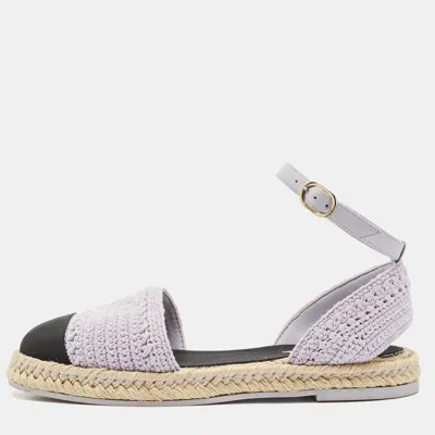 Pre-owned Chanel Purple/black Knit Fabric And Leather Cc Cap Toe Espadrille Flats Size 38