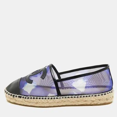 Pre-owned Chanel Purple/black Mesh And Leather Interlocking Cc Espadrille Flats Size 39