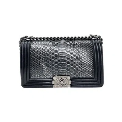 Pre-owned Chanel Python Boy Bag Medium In Black