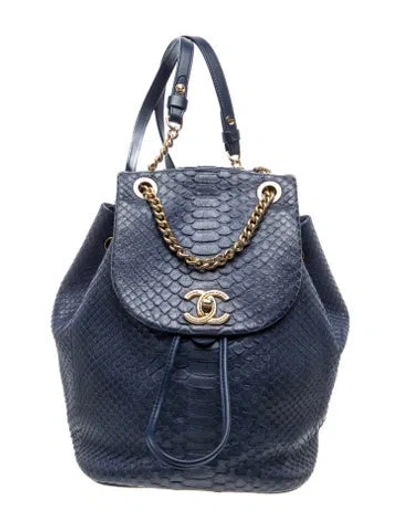 Pre-owned Chanel Python Cc Backpack In Blue