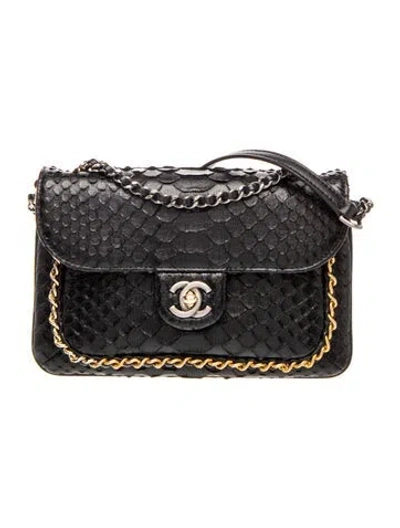 Pre-owned Chanel Python Cc Unchained Flap Bag In Black