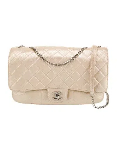 Pre-owned Chanel Python Clams Accordion Flap Bag In Neutral