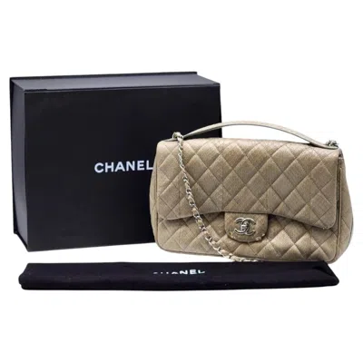 Pre-owned Chanel Python Easy Carry Medium Classic Flap Bag Top Handle Beige -  In Brown