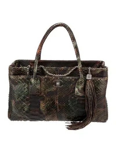 Pre-owned Chanel Python Executive Tote In Brown/green
