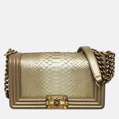 Pre-owned Chanel Python Old Medium Boy Bag In Gold