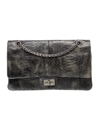 Pre-owned Chanel Python Reissue 227 Double Flap Bag In Grey