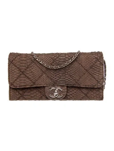 Pre-owned Chanel Python Ultimate Stitch Clutch On Chain In Brown
