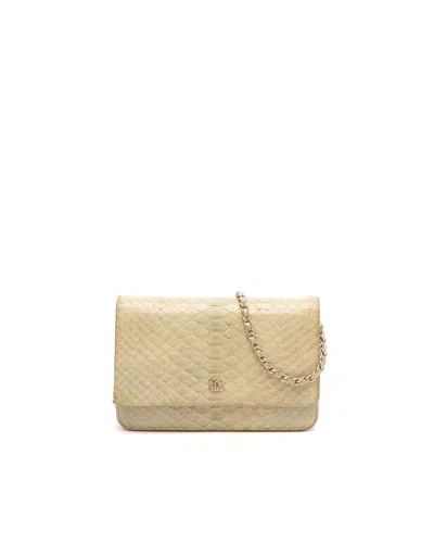 Pre-owned Chanel Python Wallet On Chain Bag In Sand