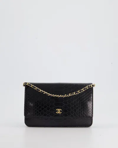 Pre-owned Chanel Python Wallet On Chain Bag With Brushed Gold Hardware In Black