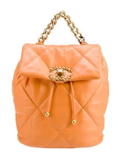 Pre-owned Chanel Quilted 19 Backpack In Orange