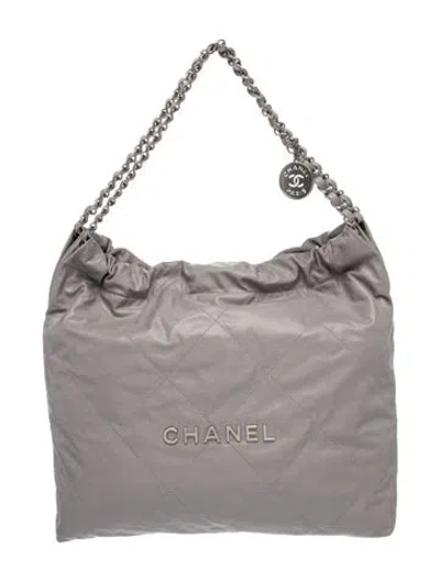 Pre-owned Chanel Quilted 22 Hobo In Gray