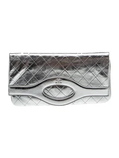 Pre-owned Chanel Quilted 31 Clutch In Silver