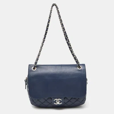 Pre-owned Chanel Quilted Aged Leather Flap Shoulder Bag In Blue