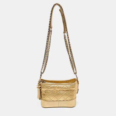Pre-owned Chanel Quilted Aged Leather Small Gabrielle Hobo In Gold